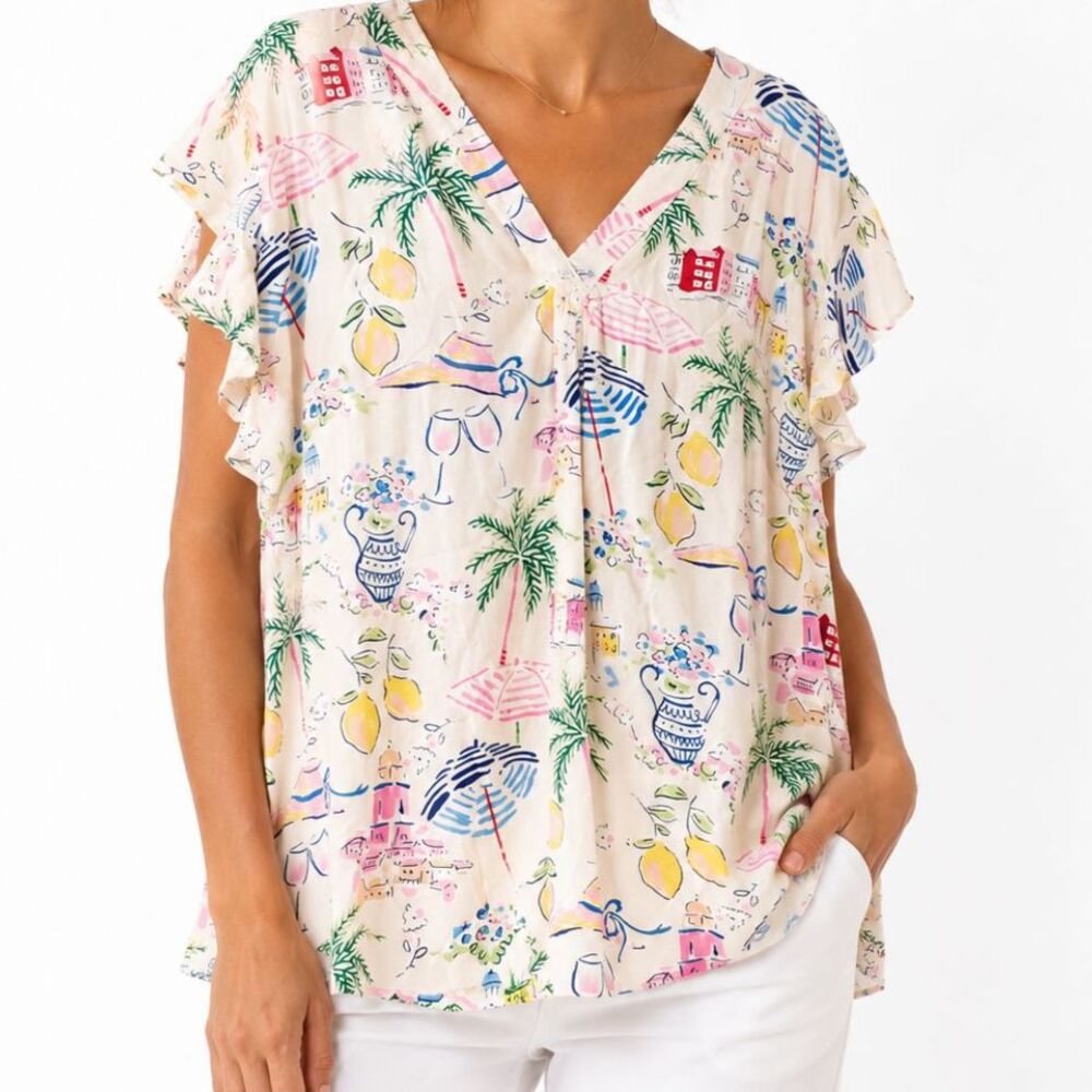 NWT Calypso St. Barth tropical mediterranean flowy resort blouse - size 2X